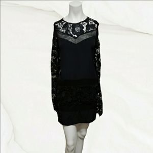 ASTR large black lace long sleeve Rayon blend mini dress